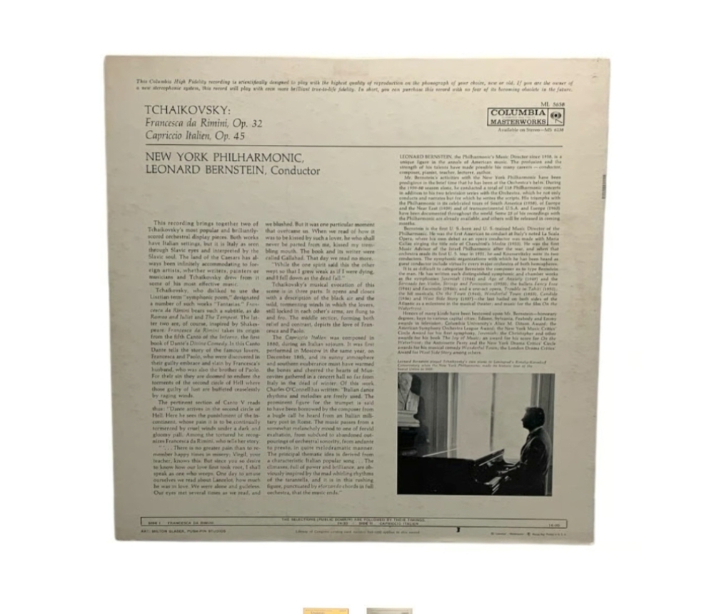 Tchaikovsky Bernstein NY Philharmonic Francesca da Rimini Capriccio Italien LP - Picture 2 of 2